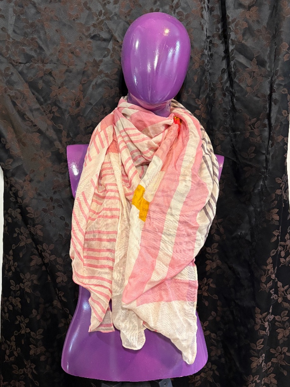 Calvin Klein Lightweight Oversized Square Scarf : Mixed Stripes Pink : New